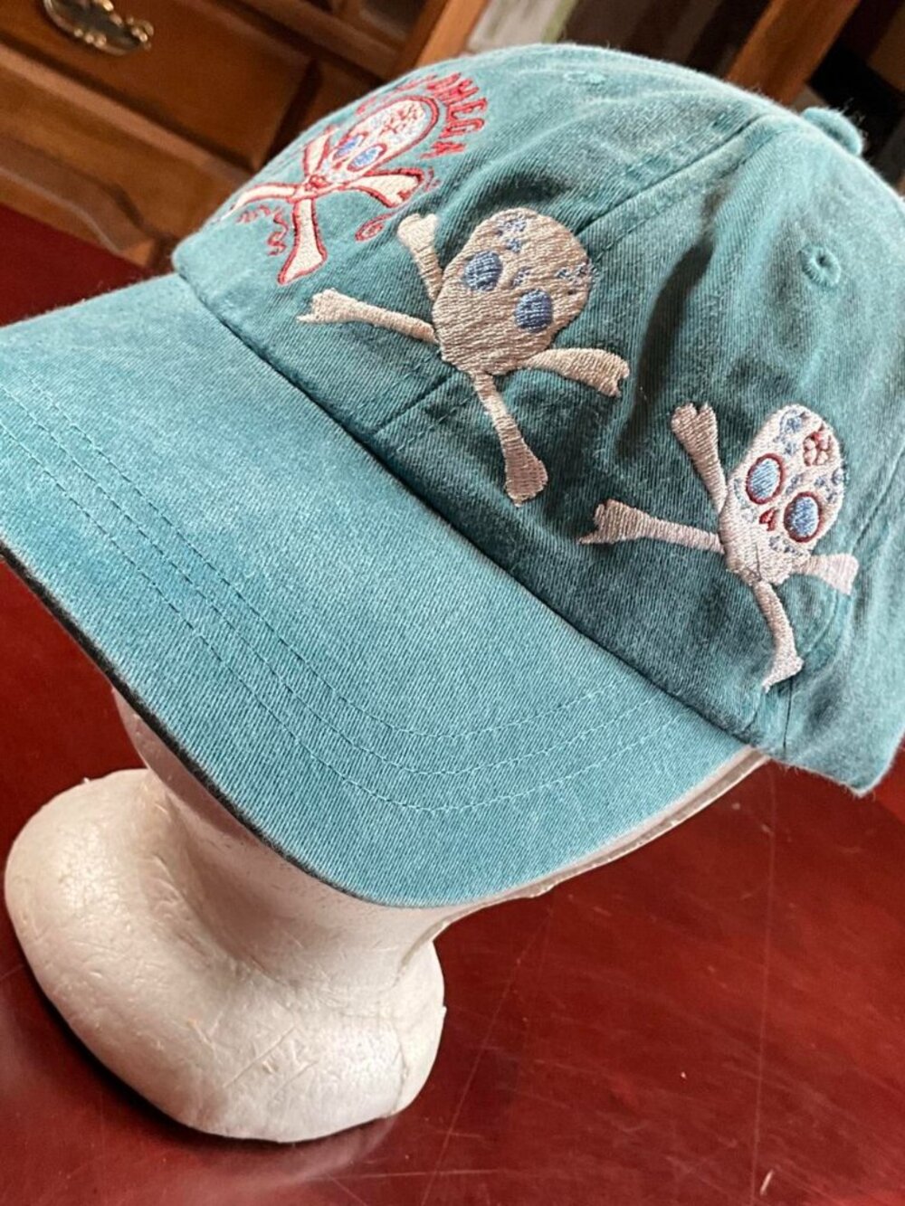 NWTS Womens Adams Greeklife Chi Omega Hat Blue Skull Embroidered Strapback Cap